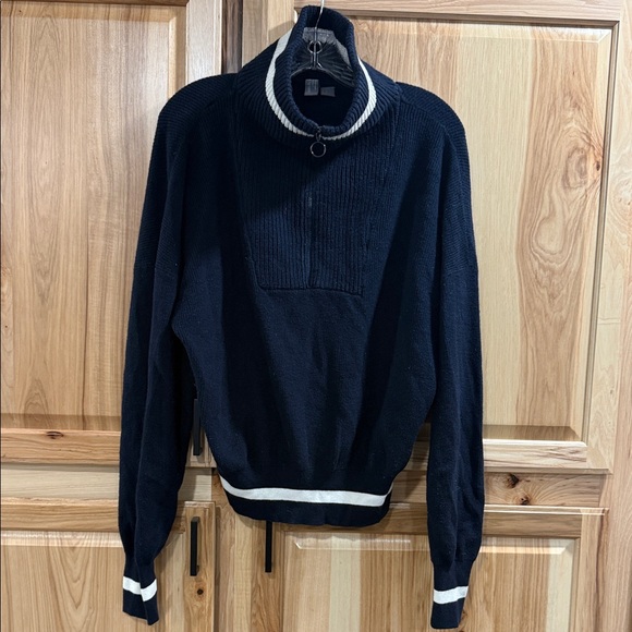 Sweaty Betty Women’s Navy Funnel Neck Half Zip-Up Sweater White Trim Size 14 - Picture 3 of 14